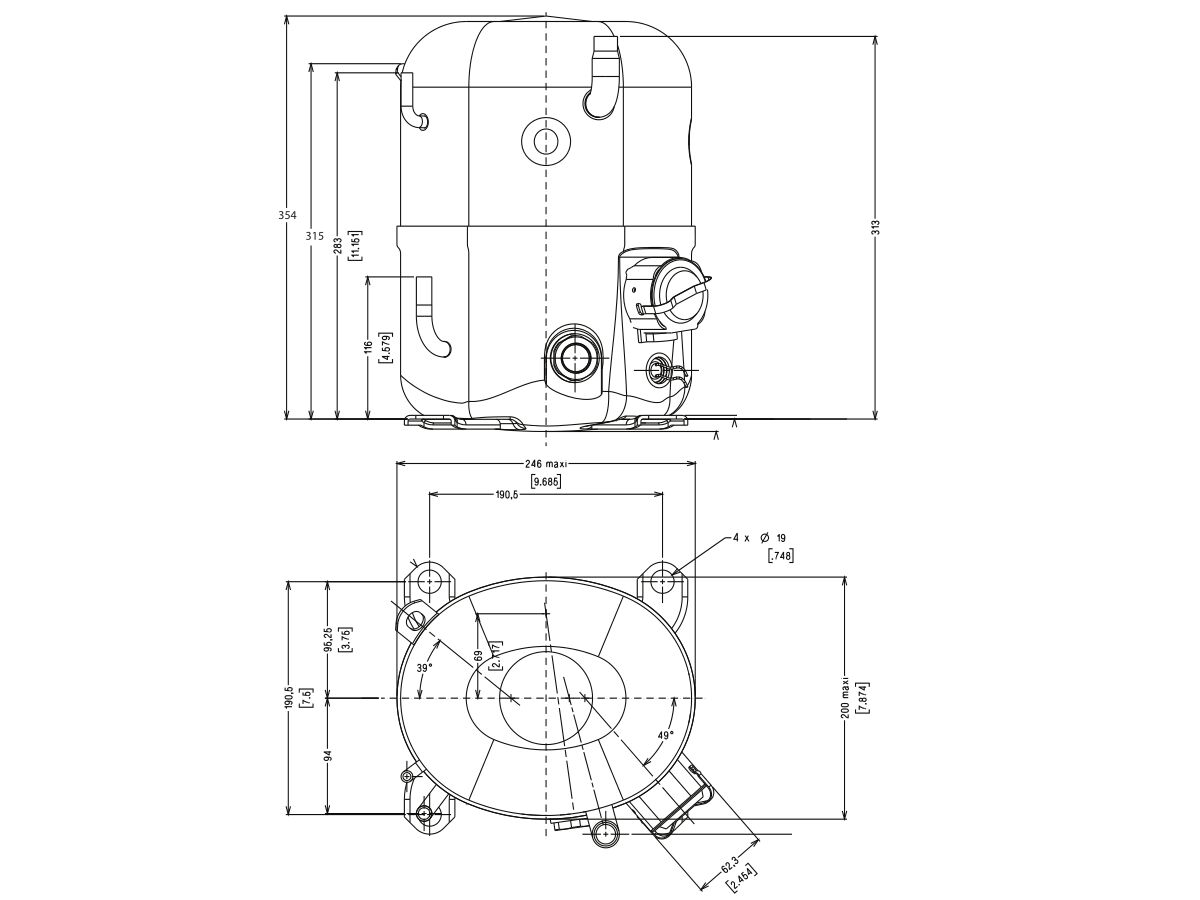 Tecumseh Compressor 2hp R22 MHBP TFH5524E TUBE