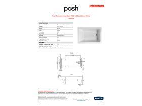 Specification Sheet - Posh Domaine Inset Bath 1420 x 800 x 500mm White