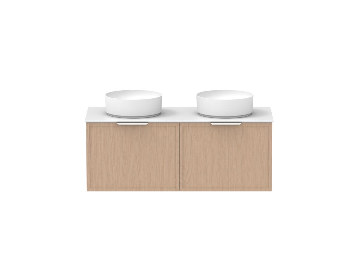 Supporting Image - Kado Lux Slim All Drawer 1200mm Wall Hung Vanity with Double Basin Durasein 12mm Top Blonde Oak