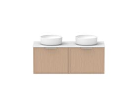 Supporting Image - Kado Lux Slim All Drawer 1200mm Wall Hung Vanity with Double Basin Durasein 12mm Top Blonde Oak