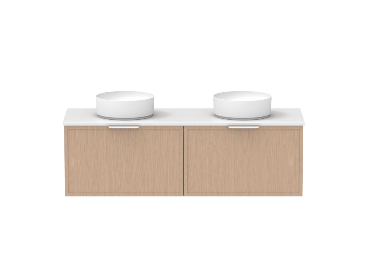 Supporting Image - Kado Lux Slim All Drawer 1500mm Wall Hung Vanity with Double Basin 20mm Top Blonde Oak