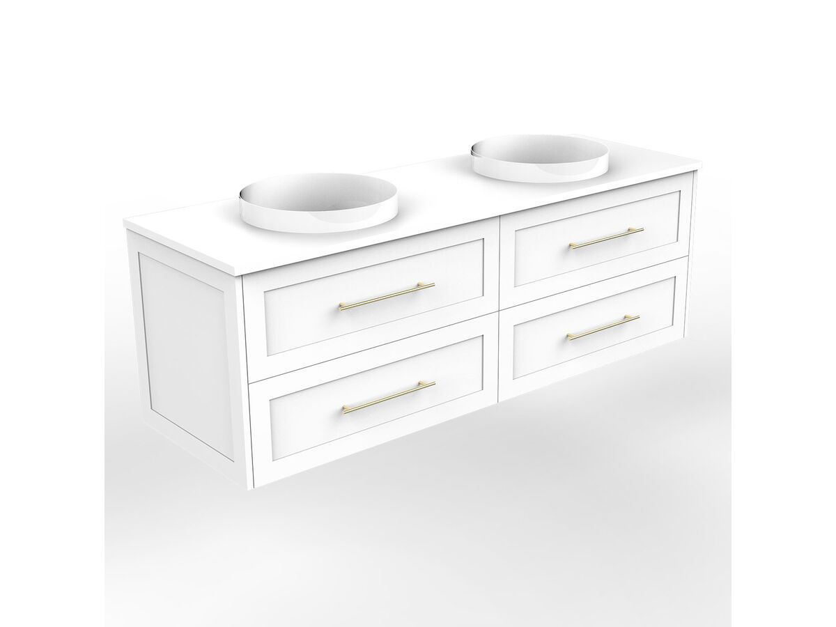 Supporting Image - Kado Lux All Drawer 1500mm Wall Hung Vanity Double Basin 20mm - White - Angle