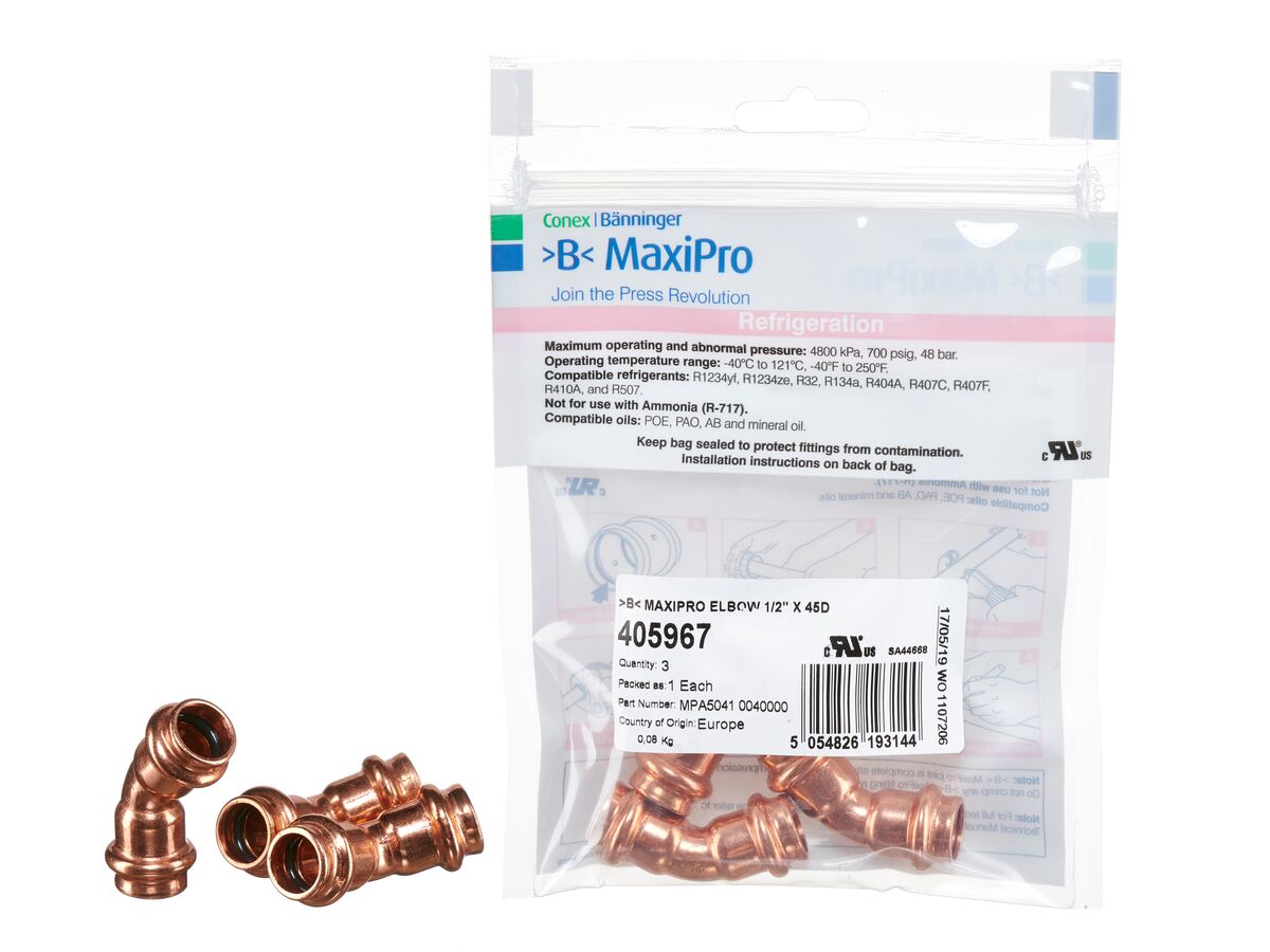 >B< Maxipro Elbow 45 Degree x 1/2" Bag of 3
