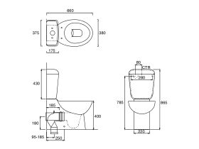 Posh Solus Round Close Coupled Back to Wall Back Inlet Toilet Suite S&P Trap with Quick Release Soft Close Seat White (4 Star)