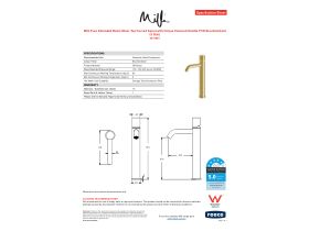 Specification Sheet - Milli Pure Extended Basin Mixer Tap Curved Spout with Cirque Textured Handle PVD Brushed Gold (5 Star)