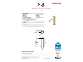 Specification Sheet - Milli Etch Basin Mixer Tap Brushed Gold (6 Star)