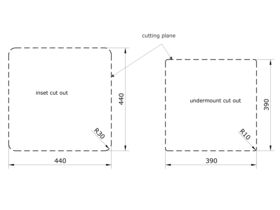 Cut Out Template - Memo Harper Single Bowl Inset/Undermount Sink 460mm Fireclay