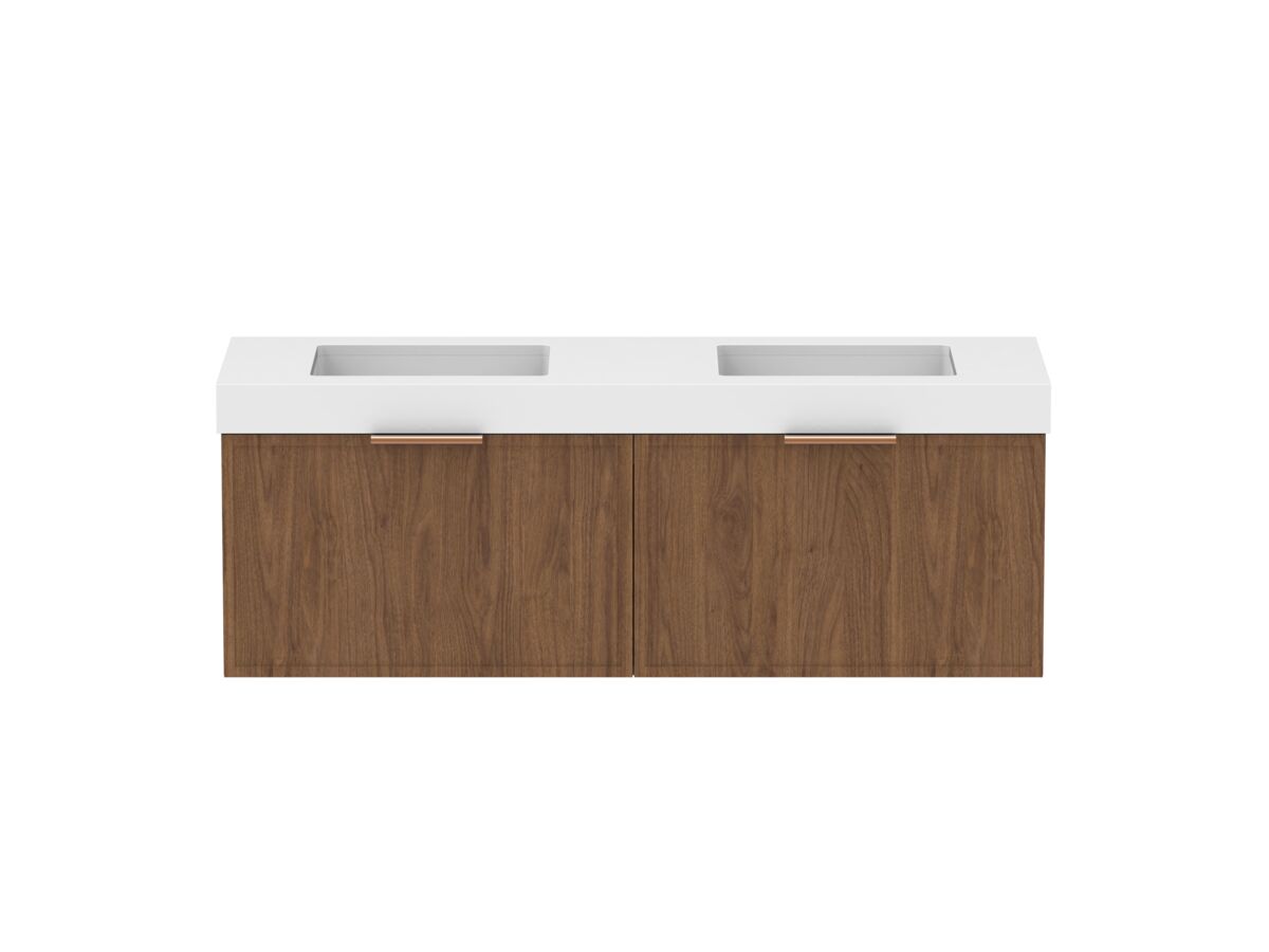 Supporting Image - Kado Lux Slim All Drawer 1500mm Wall Hung Vanity with Double Basin 90mm Top Florentine Walnut