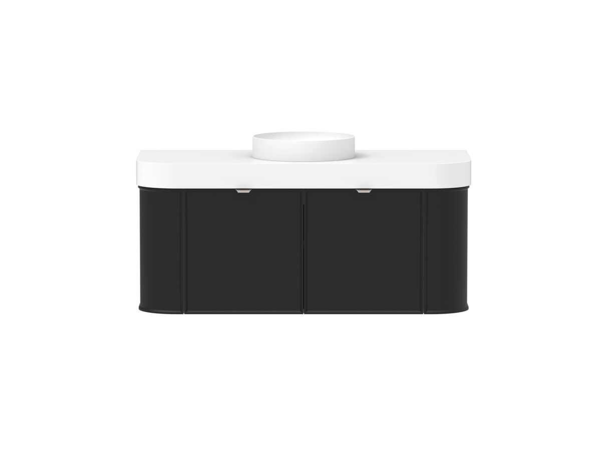 Hero - Kado Era Double Curve All Door 1200mm Wall Hung Vanity Centre Basin 90mm Durasein Top Matte Black