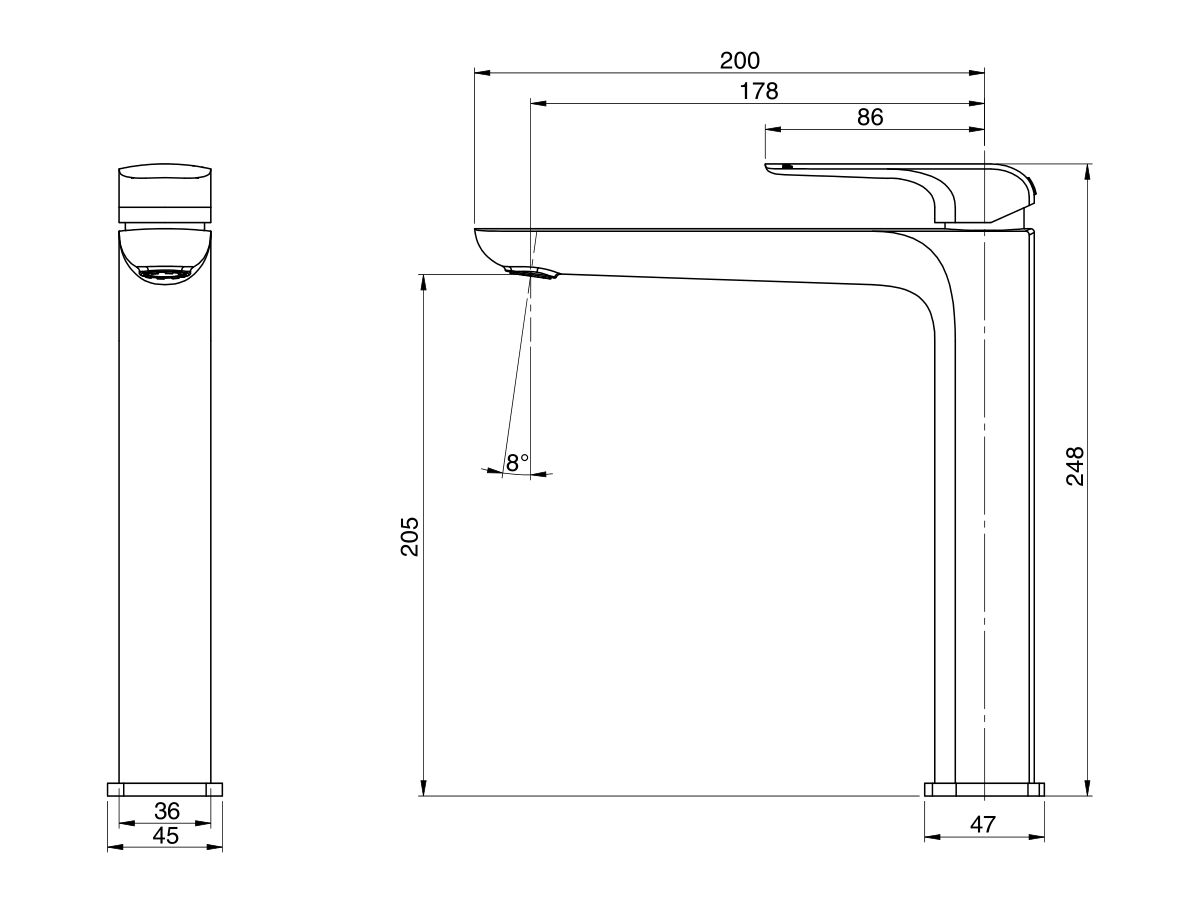 Milli Glance Extended Basin Mixer (6 Star)