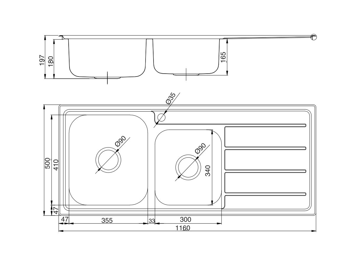 Posh Solus MK3 1 3/4 Bowl Inset Sink, 1 Taphole, Left Hand Bowl Stainless Steel