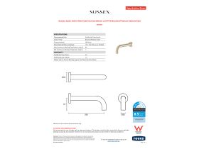 Specification Sheet - Sussex Scala 25mm Wall Outlet Curved 200mm LUX PVD Brushed Platinum Gold (3 Star)