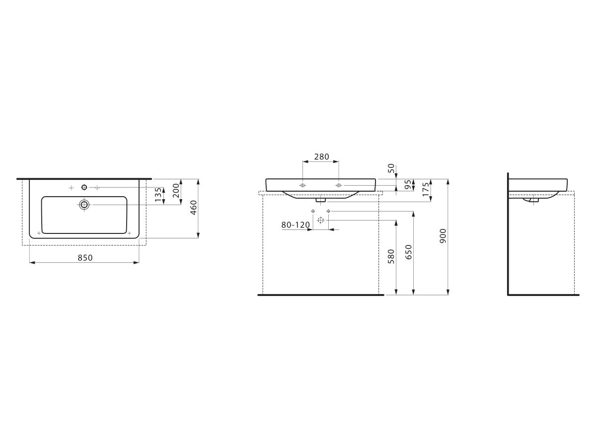 LAUFEN Pro S Wall Basin 1 Tap Hole with Overflow 850x465 White