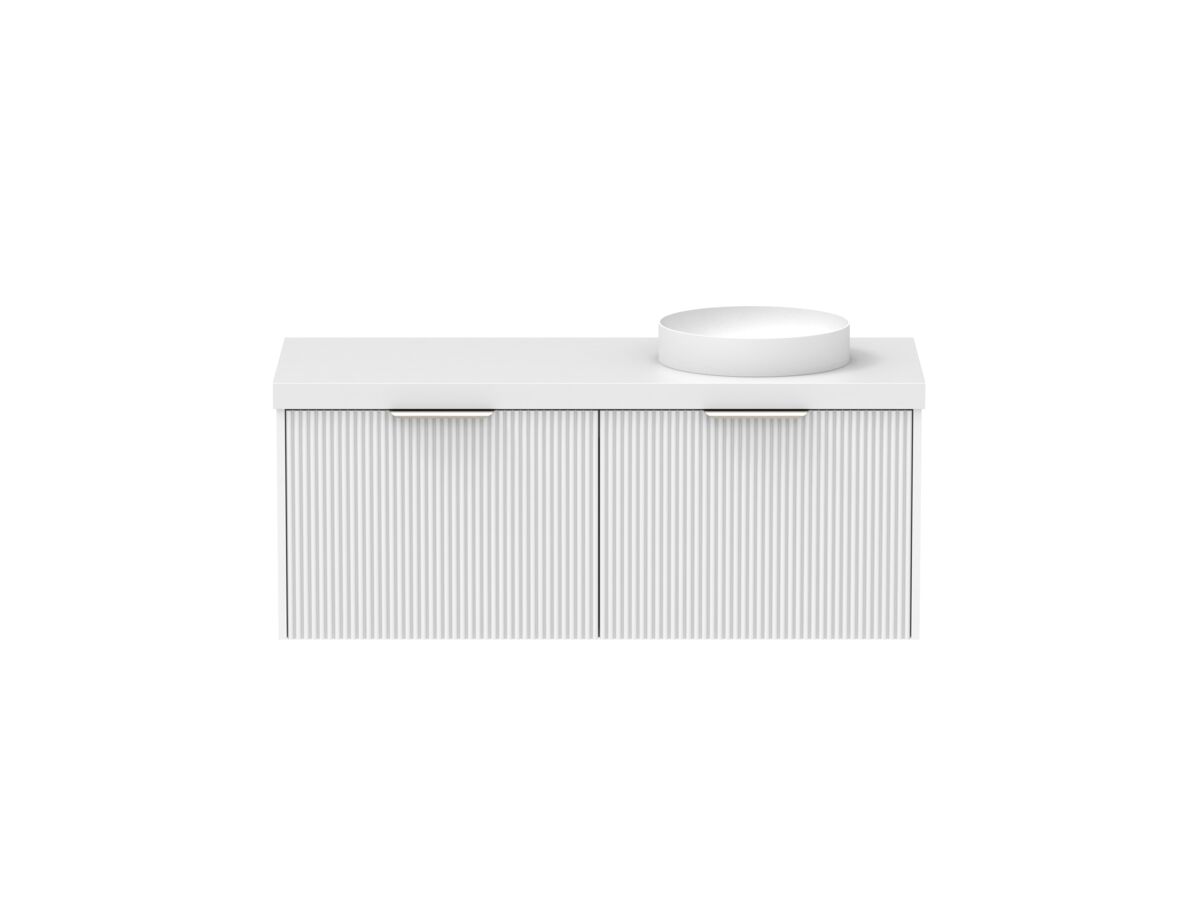 Supporting Image - Kado Neue Fluted Square All Drawer 1200mm Wall Hung Vanity with Right Hand Basin 50mm Top Ultra White