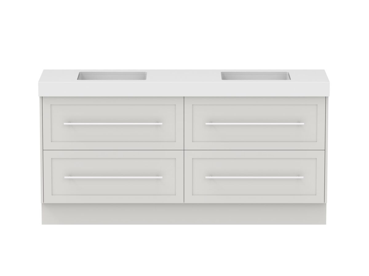 Hero - Kado Lux All Drawer 1800mm Floor Mounted Vanity Double Basin 90mm - Feather Grey - Front