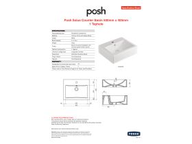 Specification Sheet - Posh Solus Counter Basin 500 x 400mm 1 Taphole White