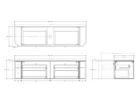 Technical Drawing - Kado Era Double Curve All Drawer 1800mm Wall Hung Vanity with Centre Basin 20mm Top