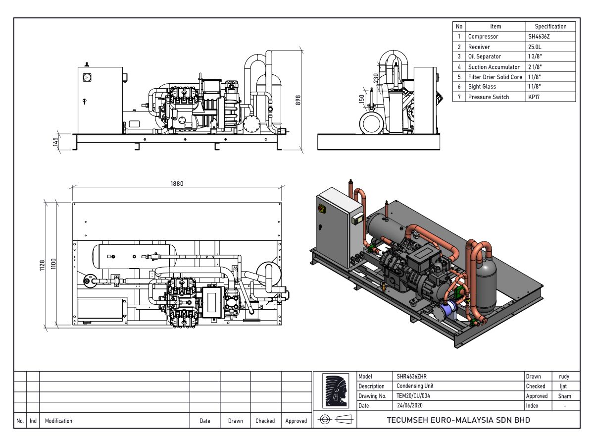 Tecumseh Semi Hermetic Receiver Unit SHR4636zhr