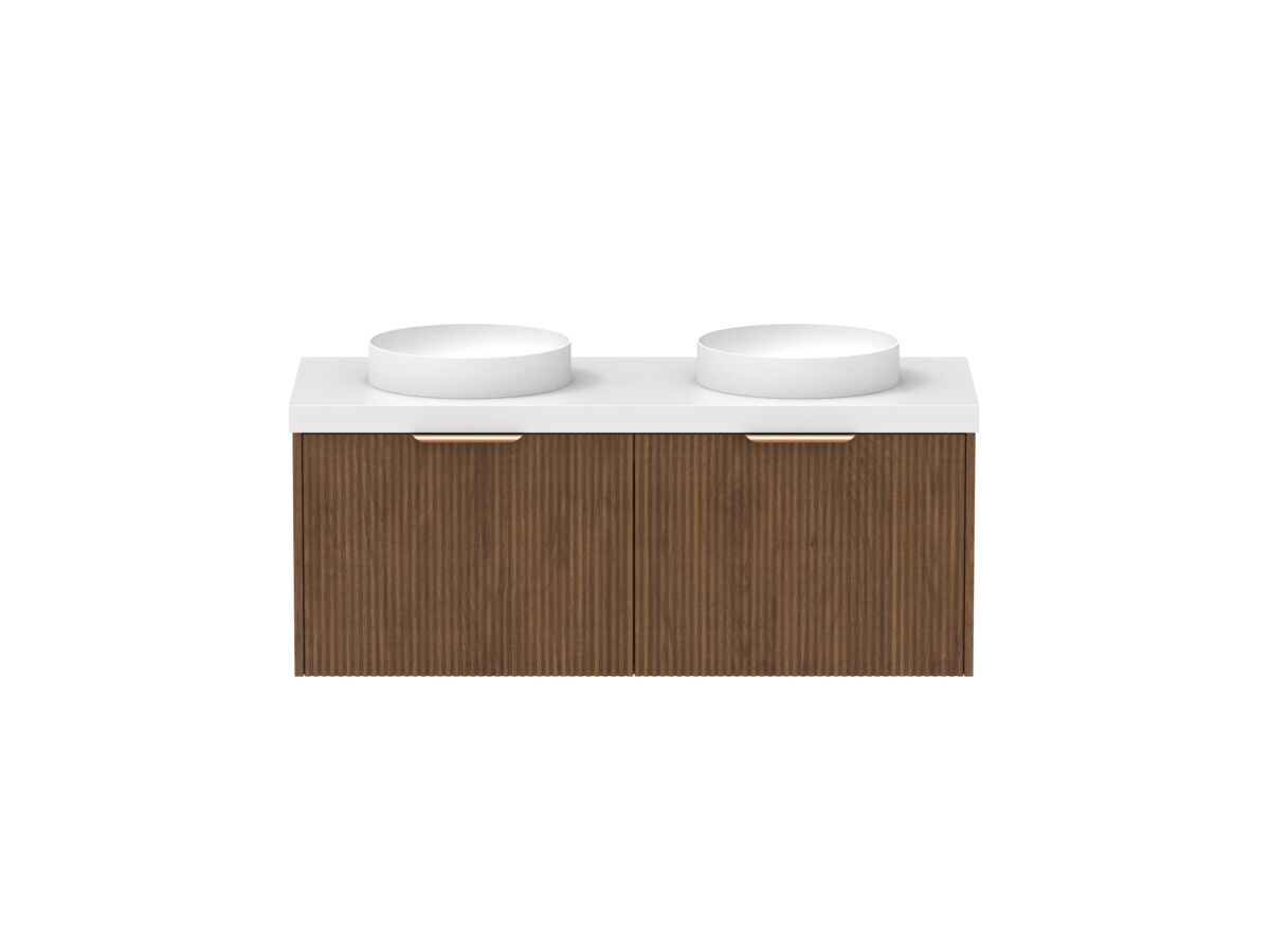 Supporting Image - Kado Neue Fluted Square 1200mm Wall Hung Vanity with Double Basin 50mm Top Florentine Walnut