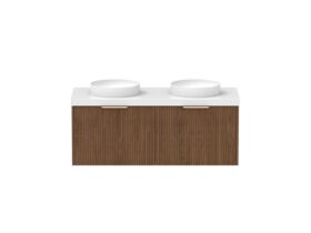 Supporting Image - Kado Neue Fluted Square 1200mm Wall Hung Vanity with Double Basin 50mm Top Florentine Walnut