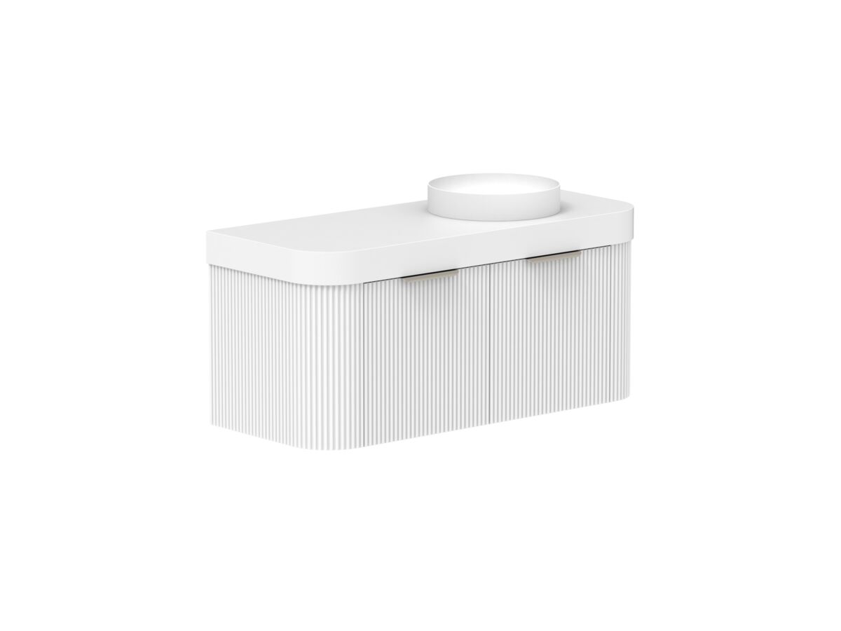 Supporting Image 2- Kado Neue Fluted Double Curve All Drawer 1200mm Wall Hung Vanity with Right Hand Basin Durasein 90mm Top Ultra White