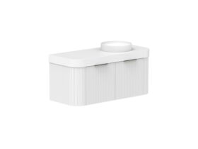 Supporting Image 2- Kado Neue Fluted Double Curve All Drawer 1200mm Wall Hung Vanity with Right Hand Basin Durasein 90mm Top Ultra White
