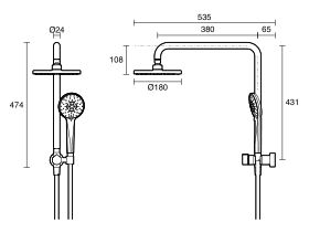 Technical Drawing - Posh Bristol MK2 Short Twin Shower Chrome (3 Star)
