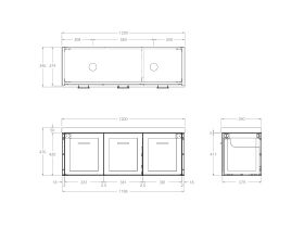 Technical Drawing - Kado Lux Ensuite All Door 1200mm Wall Hung Double Basin 50mm Top
