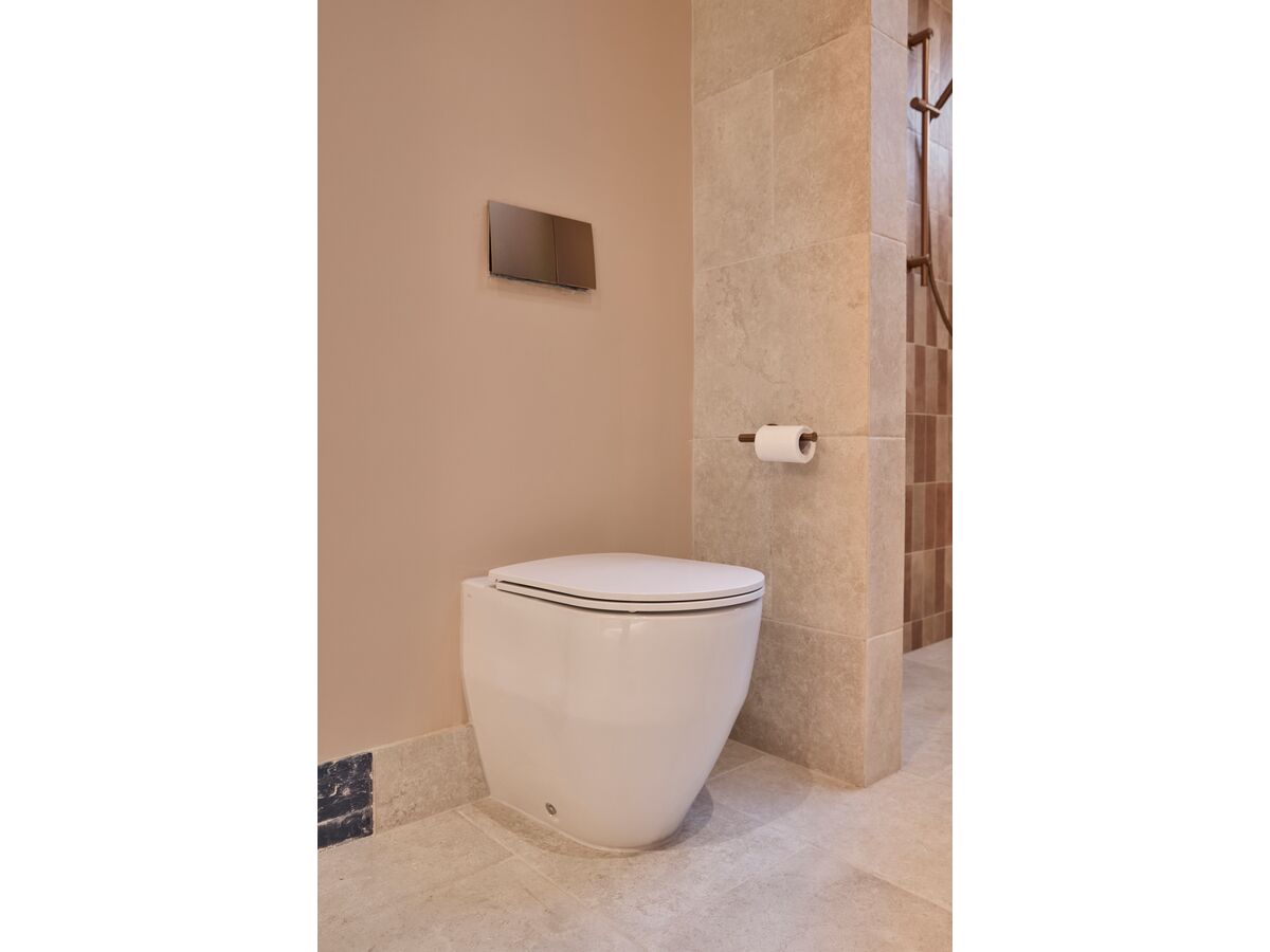 In Situ - LAUFEN Pro A Rimless Back to Wall Pan & Slim Soft Close Quick Release Seat (4 Star) & Geberit Sigma70 Dual Flush Button Red Gold Easy Clean Coating
