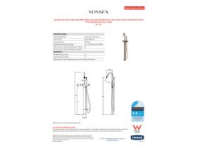 Specification Sheet - Sussex Pure Floor Mounted Bath Mixer Tap with Handshower and Linear Textured Handle Trimset PVD Brushed Bronze (3 Star)