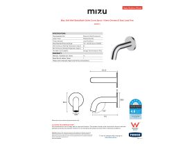 Specification Sheet - Mizu Drift Wall Basin/Bath Outlet Curve Spout 110mm Chrome (6 Star) Lead Free
