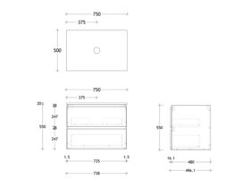 Posh Domaine 750mm Wall Hung Twin Vanity Unit All-Drawer Friday Top (no basin)
