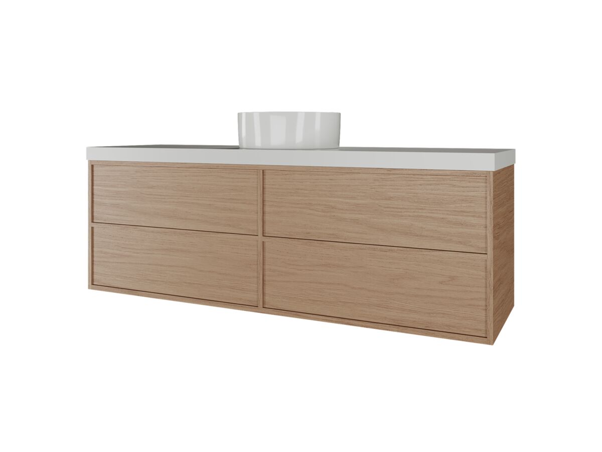 Supporting Image - Kado Aspect Wall Hung Vanity Unit 1500mm Single Bowl 4 Drawer Corian 50mm Top - Boston Oak