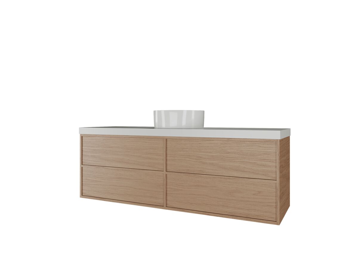 Supporting Image - Kado Aspect Wall Hung Vanity Unit 1500mm Single Bowl 4 Drawer Caesarstone Mineral 50mm Top - Boston Oak