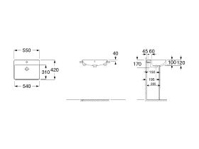Roca Inspira Square Semi Recessed Basin 550mm x 420mm 1 Tap Hole with Overflow