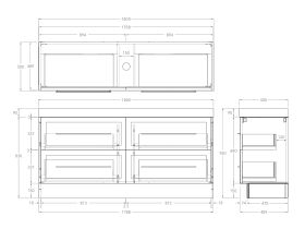 Technical Drawing - Kado Lux 1800mm All Drawer Floor Mounted Vanity Unit 4 Drawers Centre Bowl 90mm Top