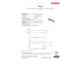 Specification Sheet - Faucet Strommen Vara Wall Bath Outlet 150mm Brushed Admiralty Brass (6 Star) Lead Free
