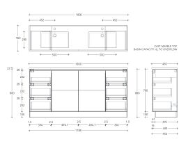 Posh Domaine Conventional 1800mm Double Bowl Floor Mounted Vanity Unit Cast Marble Top