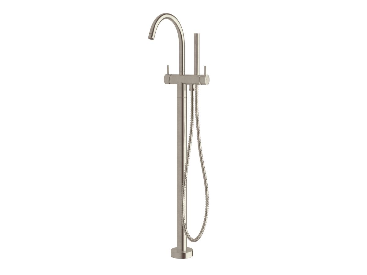Scala Floor Mount Bath Mixer with Hand Shower Curved LUX PVD Brushed Oyster Nickel (3 Star)