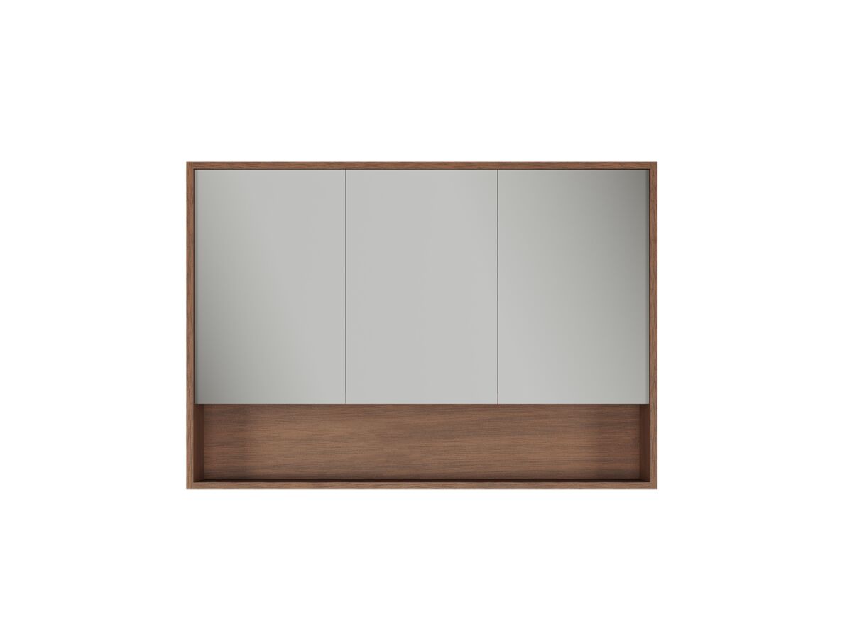 Supporting Image - Kado Aspect 1200mm Mirror Cabinet Three Doors with Shelf and Surround View - Florentine Walnut