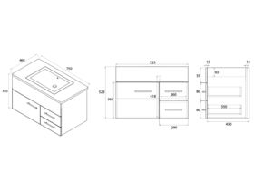Posh Bristol MK2 Wall Hung Vanity Unit 1 Taphole 750mm