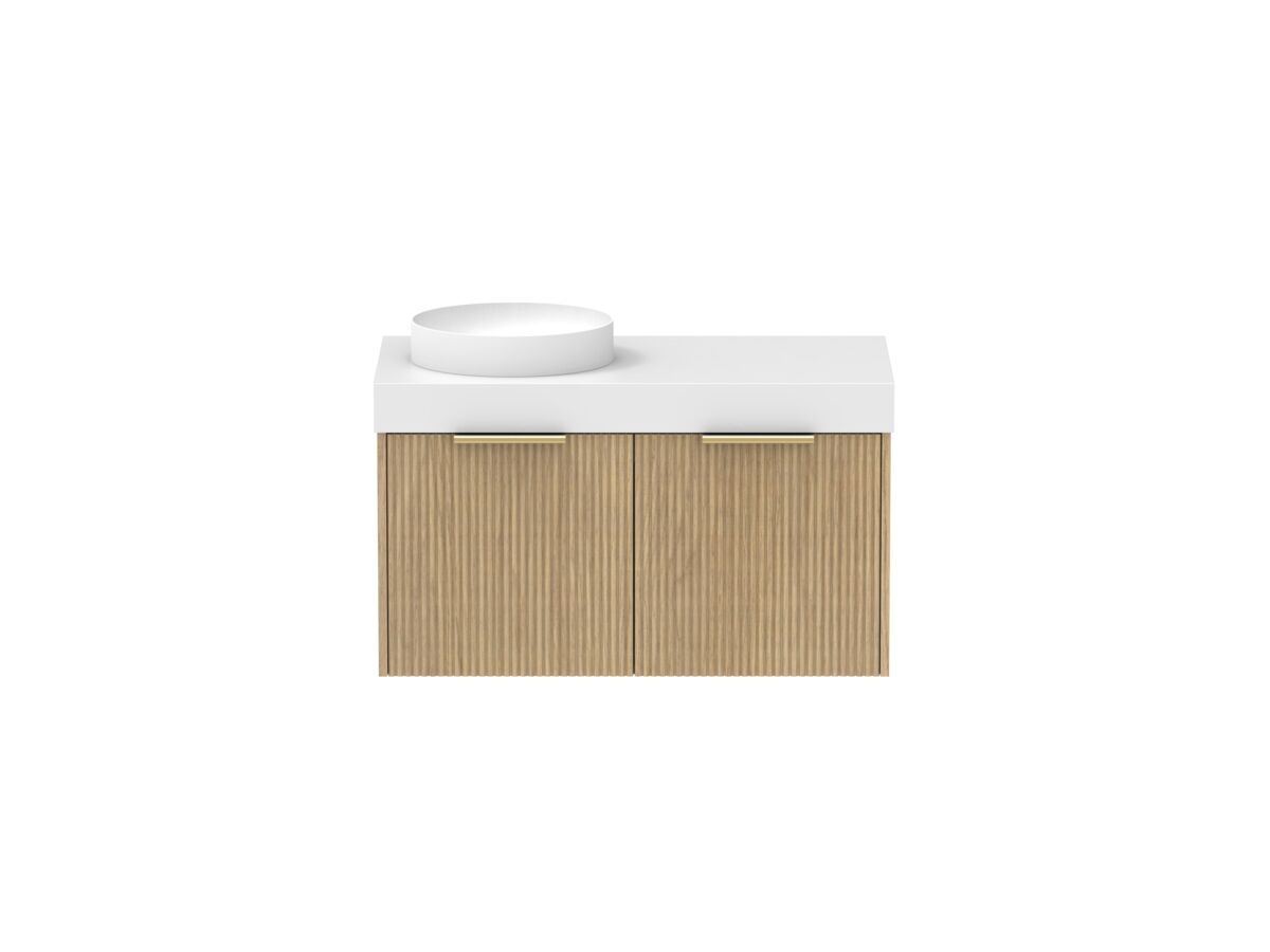 Supporting Image - Kado Neue Fluted Square 900mm Wall Hung Vanity with Left Basin 90mm Top Boston Oak