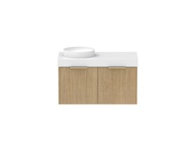 Supporting Image - Kado Neue Fluted Square 900mm Wall Hung Vanity with Left Basin 90mm Top Boston Oak
