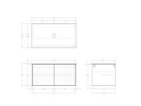 Technical Drawing - Kado Neue Fluted Square All Door 900mm Wall Hung Vanity with Centre Basin 20mm Top