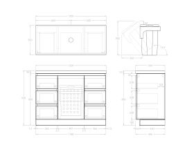 Technical Image - Posh Domaine Plus Hamper 1200 Floor Mounted Centre Bowl 50mm Top
