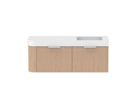Supporting Image - Kado Neue Fluted Single Curve All Drawer 1350mm Wall Hung Vanity with Right Hand Basin Durasein 90mm Top Blonde Oak