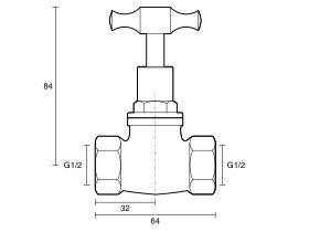 Technical Drawing - Dura Stop Tap Female & Female T-Head Rough Brass 15mm Lead Free