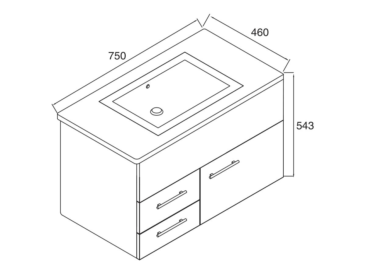 Posh Bristol MK2 Vanity Unit Wall Hung 750 with Left Hand Drawers