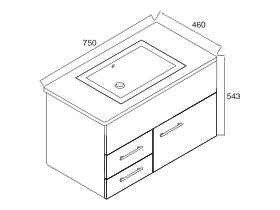 Posh Bristol MK2 Vanity Unit Wall Hung 750 with Left Hand Drawers