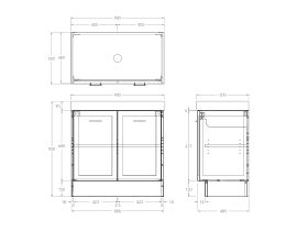 Kado Lux Door Vanity Unit 900 Floor Mount Centre Bowl Statement Top 2 Doors (No Basin)